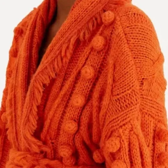 Oversize Farm Rio Orange Braided Knit Cardigan - Picture 2 of 6